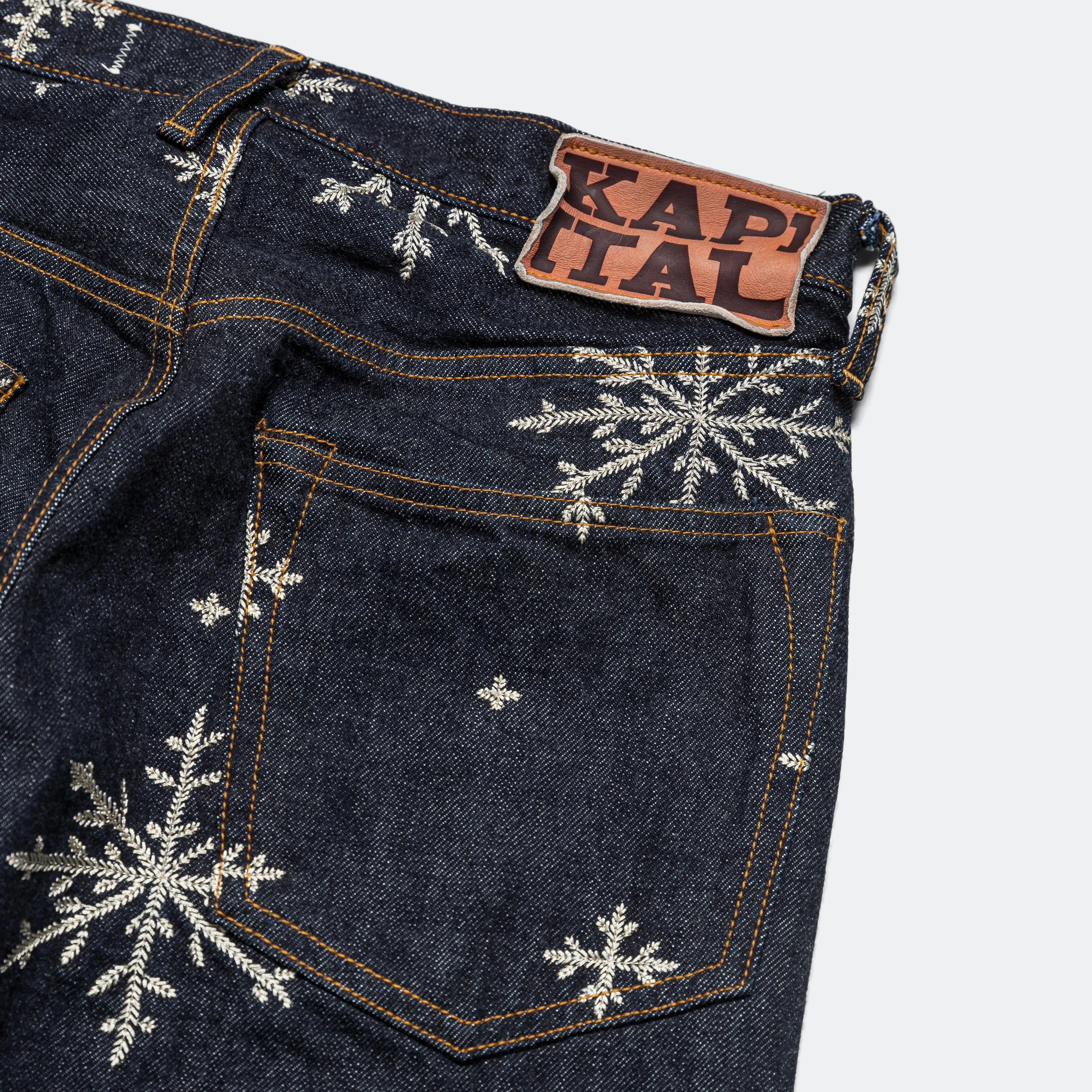 14oz Denim SNOW Embroidery 5P Jeans - Indigo