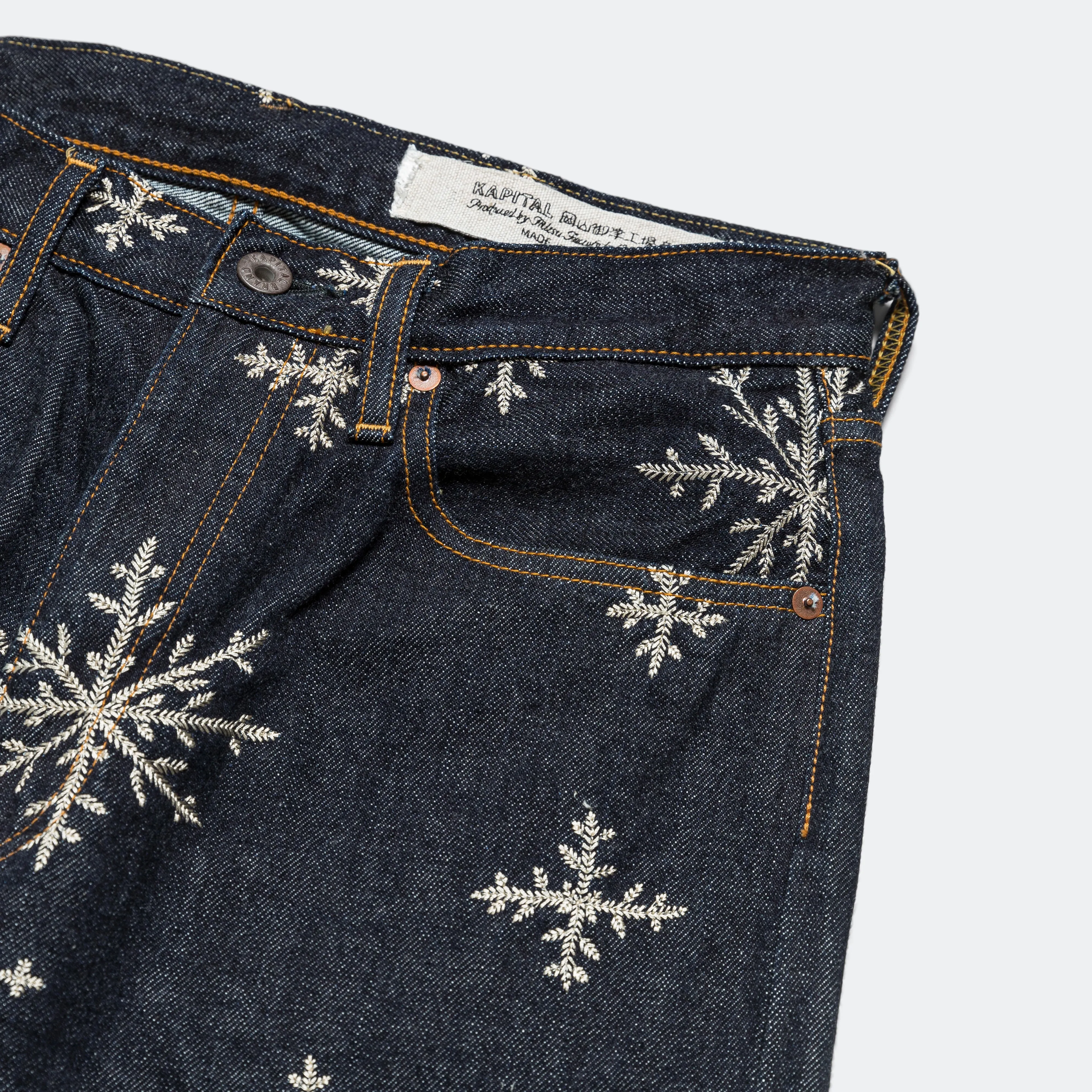 14oz Denim SNOW Embroidery 5P Jeans - Indigo