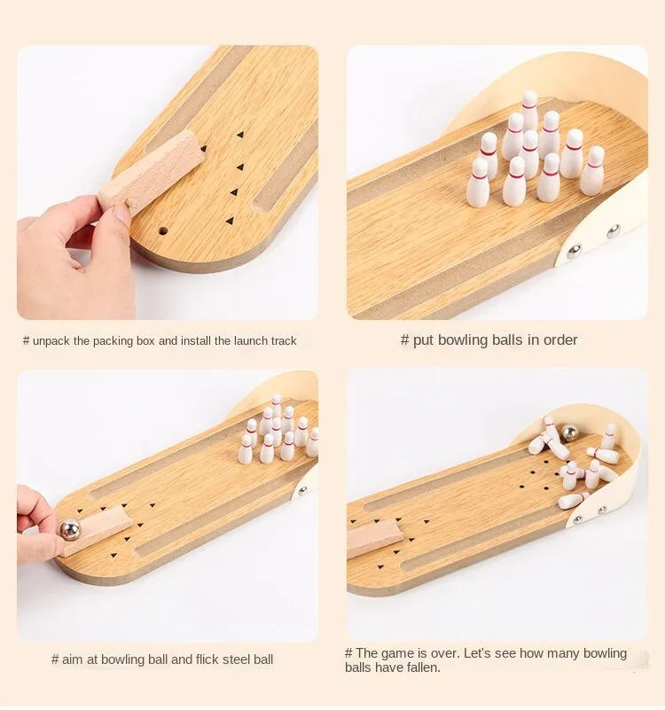 29cm Mini Wooden Bowling Toddler Parent-Child Interactive Desktop Game