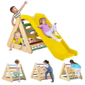 4-in-1 Triangle Climber Toy with Sliding Board and Climbing Net