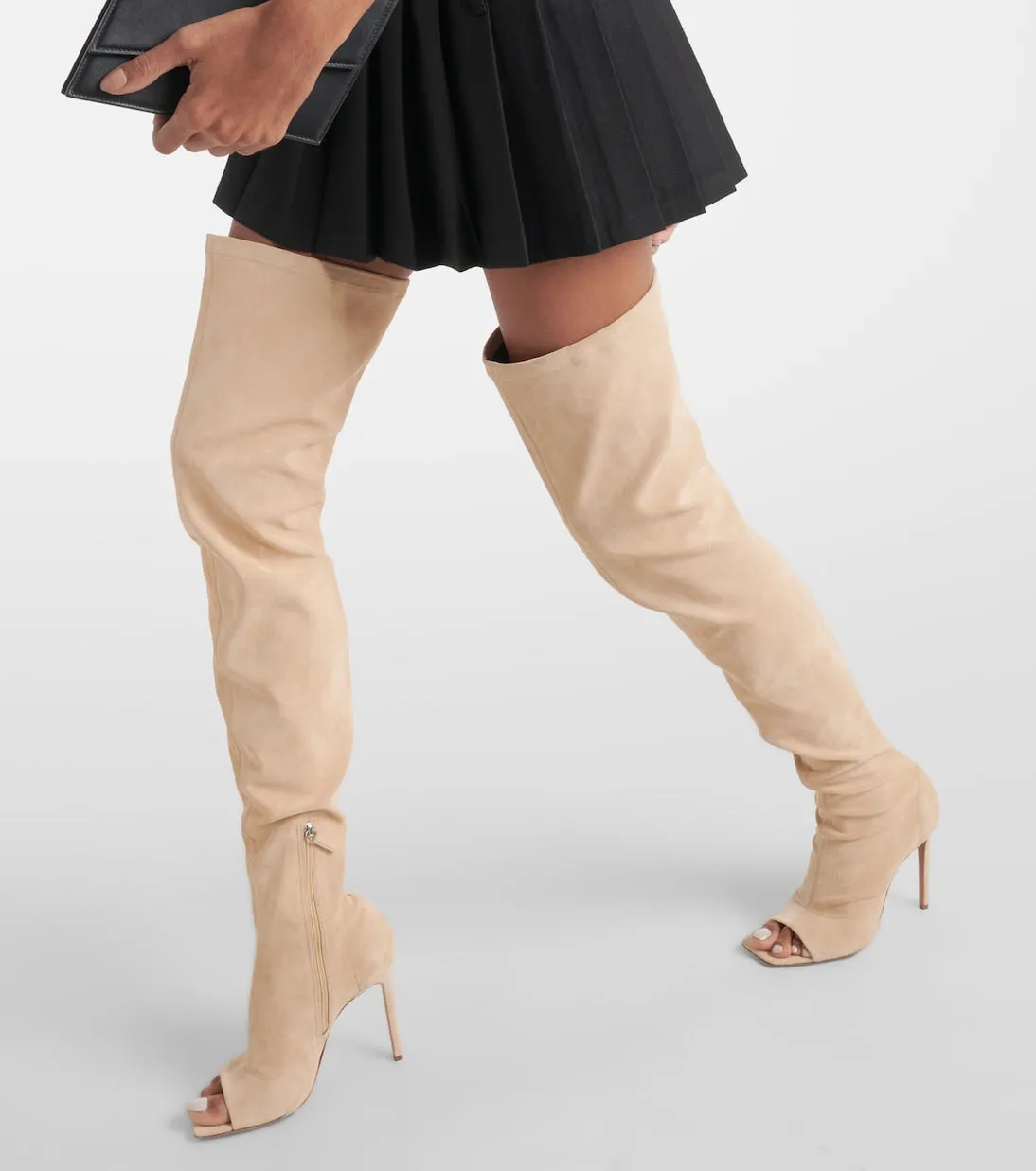 Amanda Paris Texas suede over the knee boots, beige