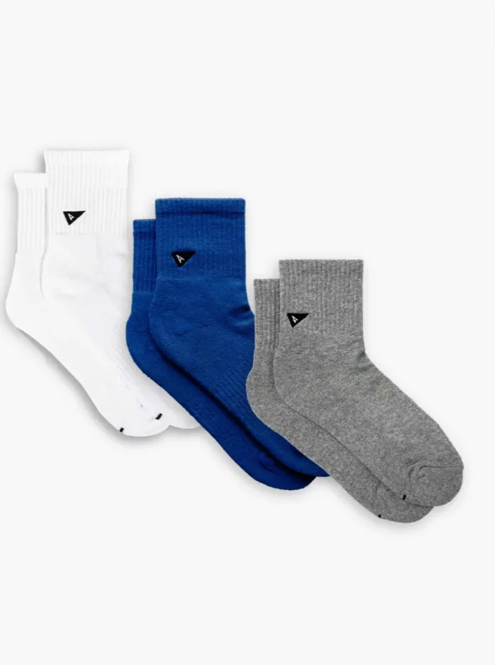 Ankle Sock 3 Pack - White/Grey/Blue