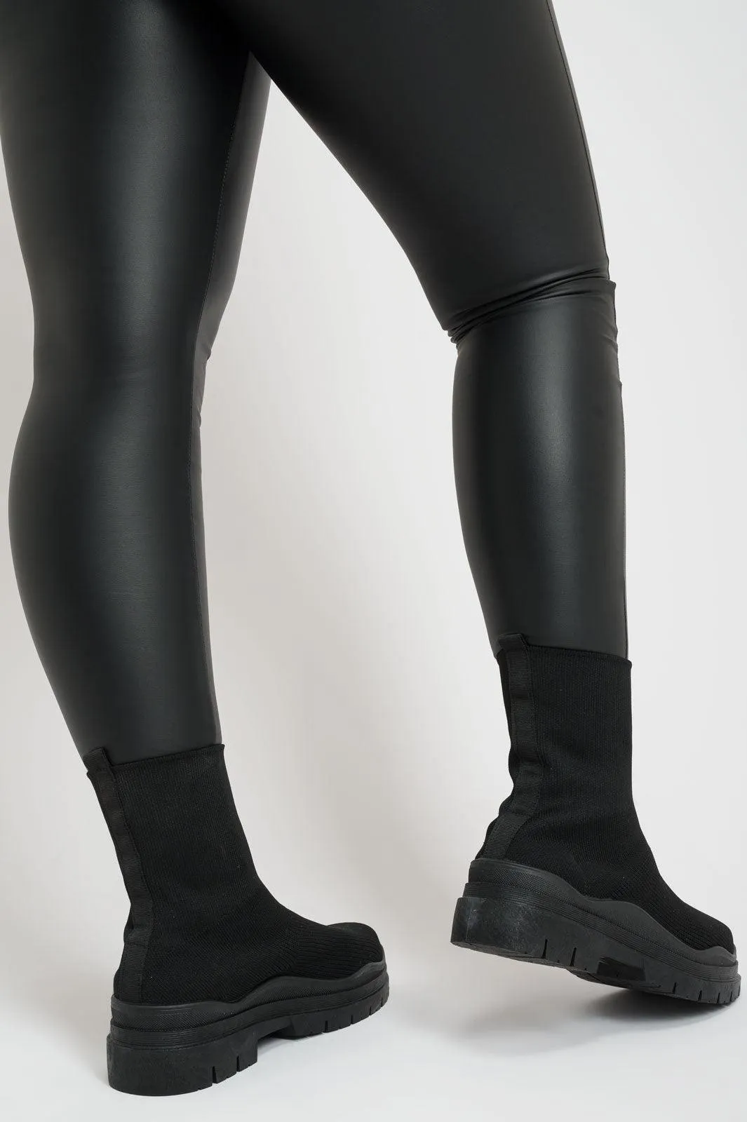 Black Short Fabric Sock Boots