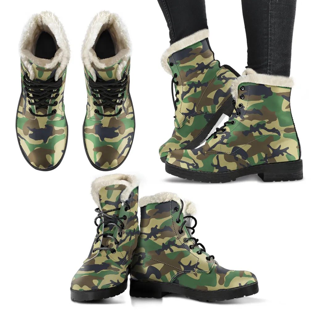 Camo Vegan Fur Boots