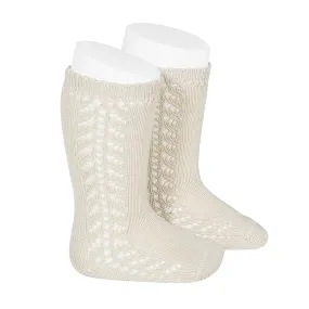 Condor Socks - Side Openwork Lace Knee High - Linen