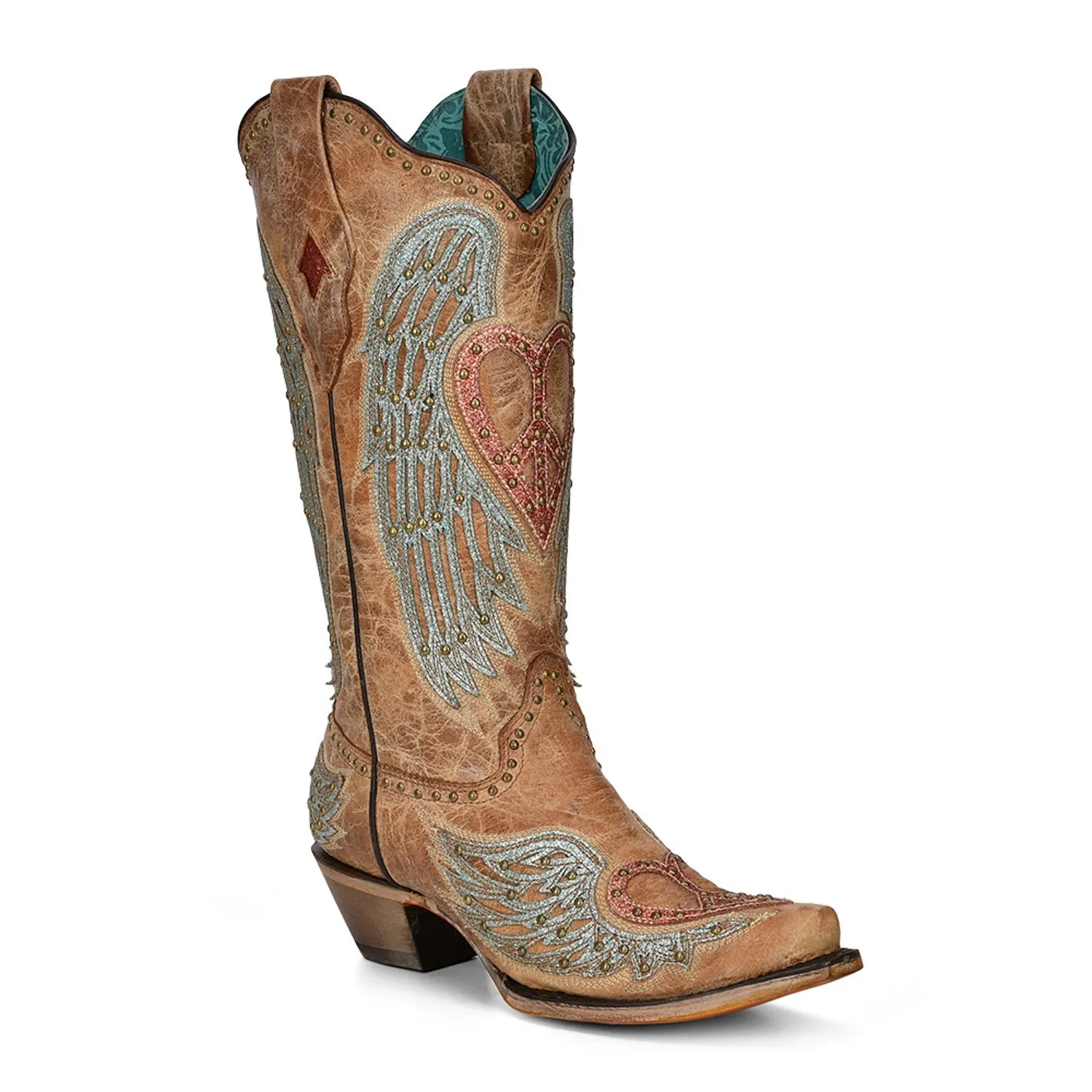 Corral Womens Winged Heart Cowboy Boots Leather Tan