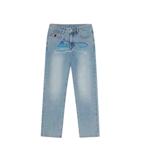 CRYSTAL RUNNING DOG DENIM PANTS - LIGHT BLUE