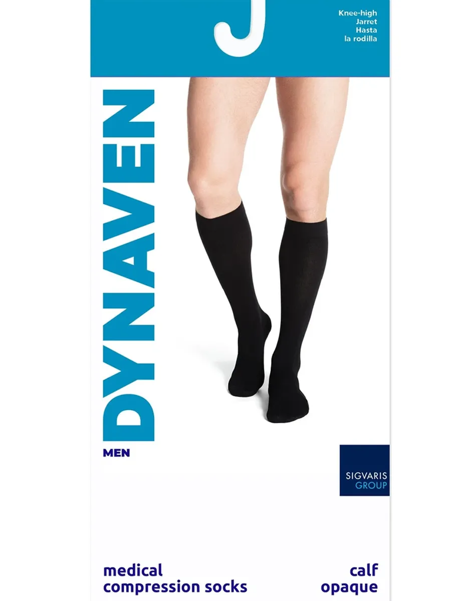 Dynaven Opaque Ribbed Men's 15-20 mmHg Knee High w/ Silicone Grip Top