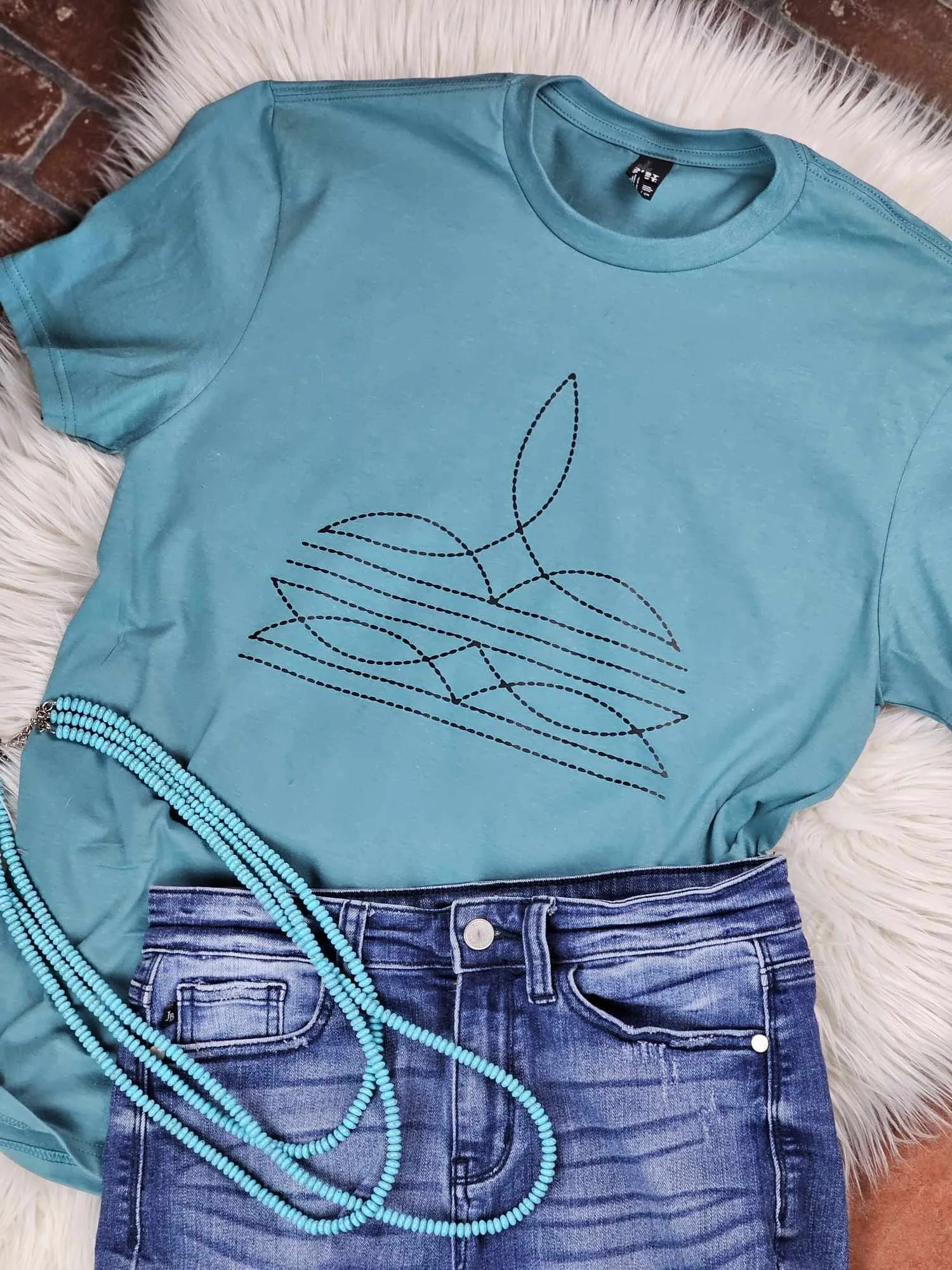 Eucalyptus Teal Boot Stitch Short Sleeve Tee