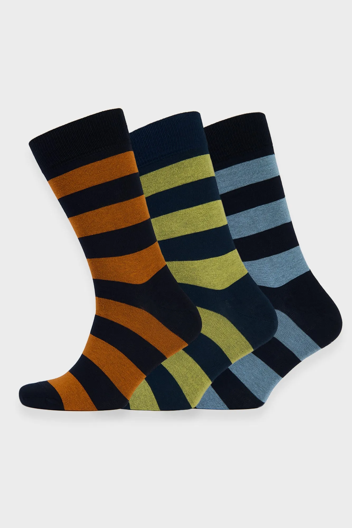 Everyday Cotton Sock Wide Stripe 3 Pack - Orange/Yellow/Sky Blue