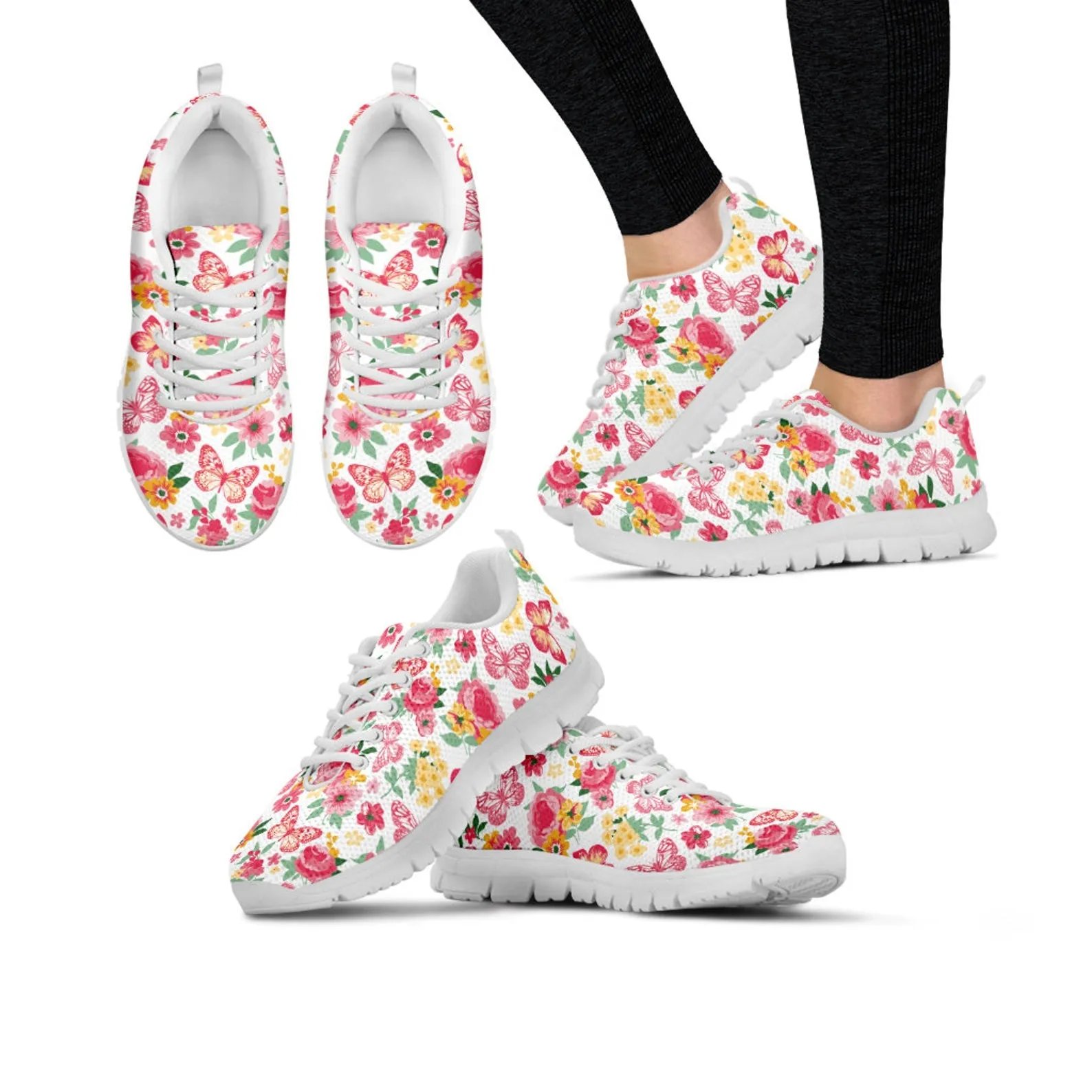 Floral Butterfly Shoes Butterfly Printed Sneakers Butterfly Running Shoes Butterfly Lover Gifts Clothing for Womens Mens Kids Adults