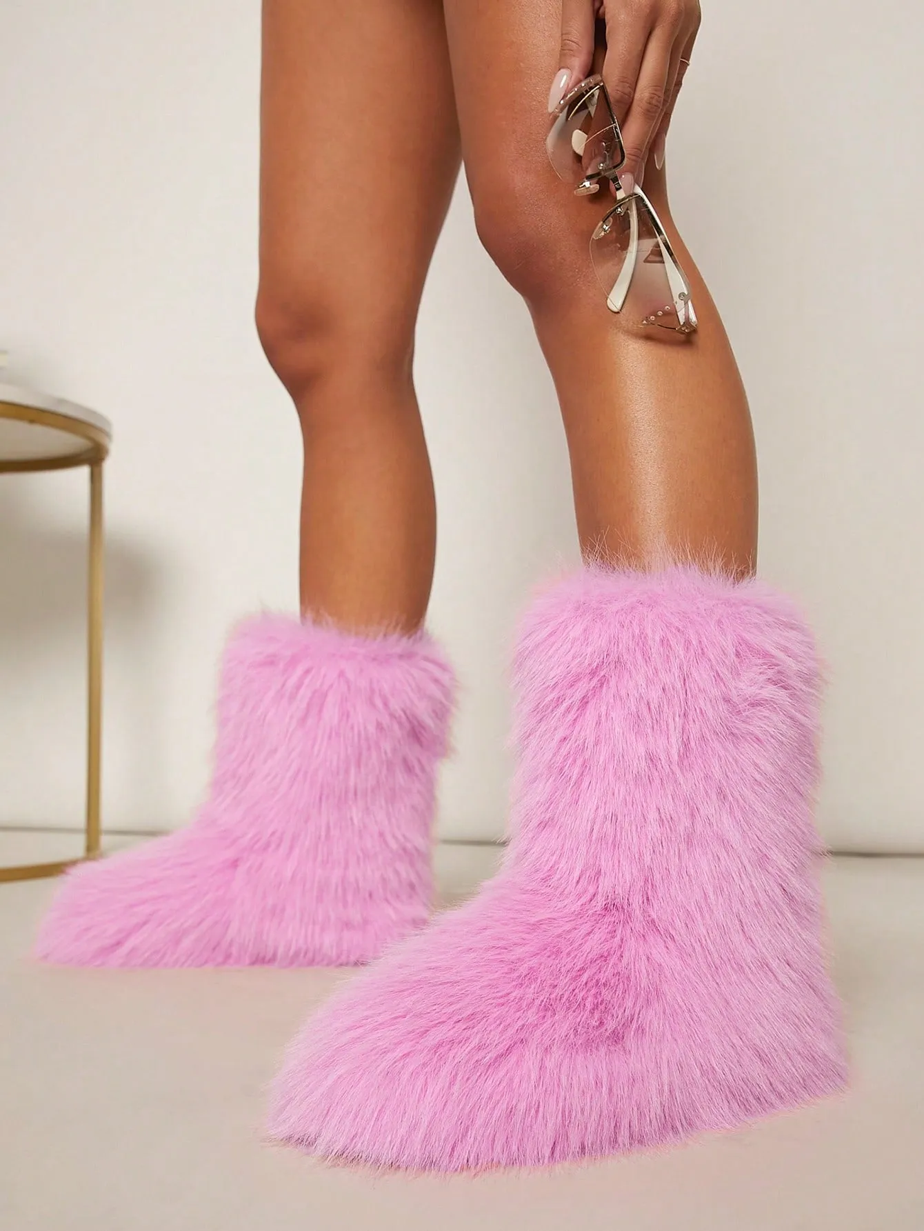 Fuzzy Slip On Boots