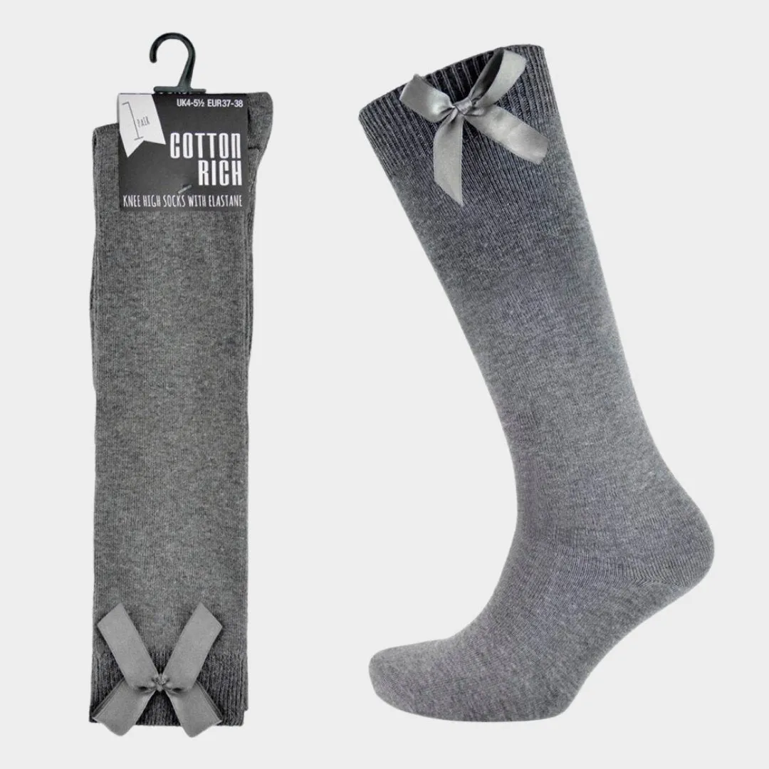 Girl`s Grey Knee High Socks with Bow