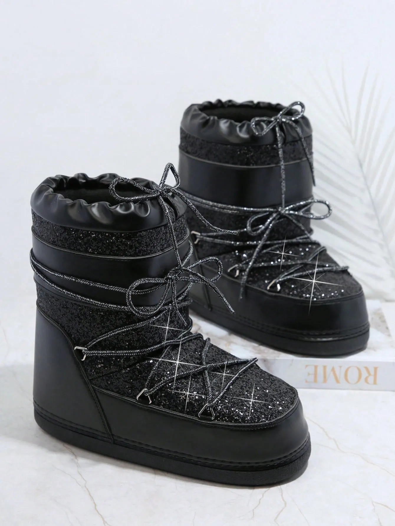 Glitter Lace-Up Ankle Boots