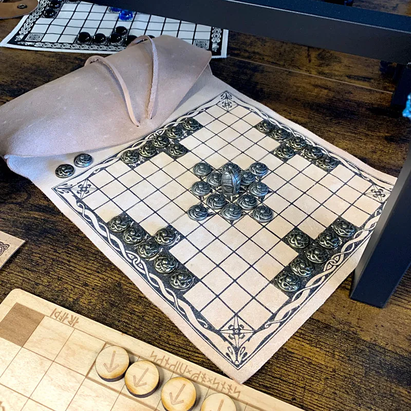 Hnefatafl / Leather Board - w/ Metal Pieces