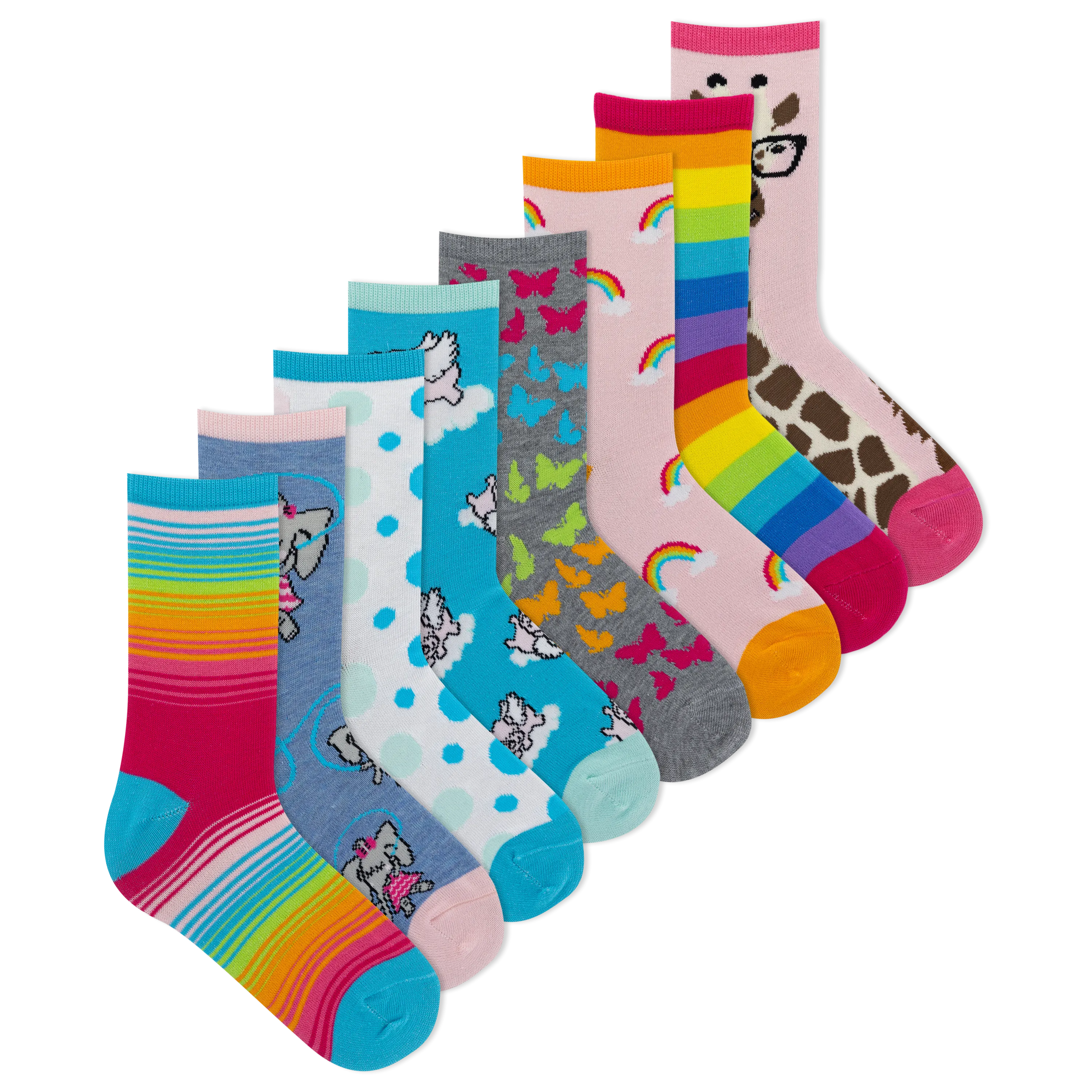 K.Bell Kid's Pretty Animals Crew Sock 8 Pack