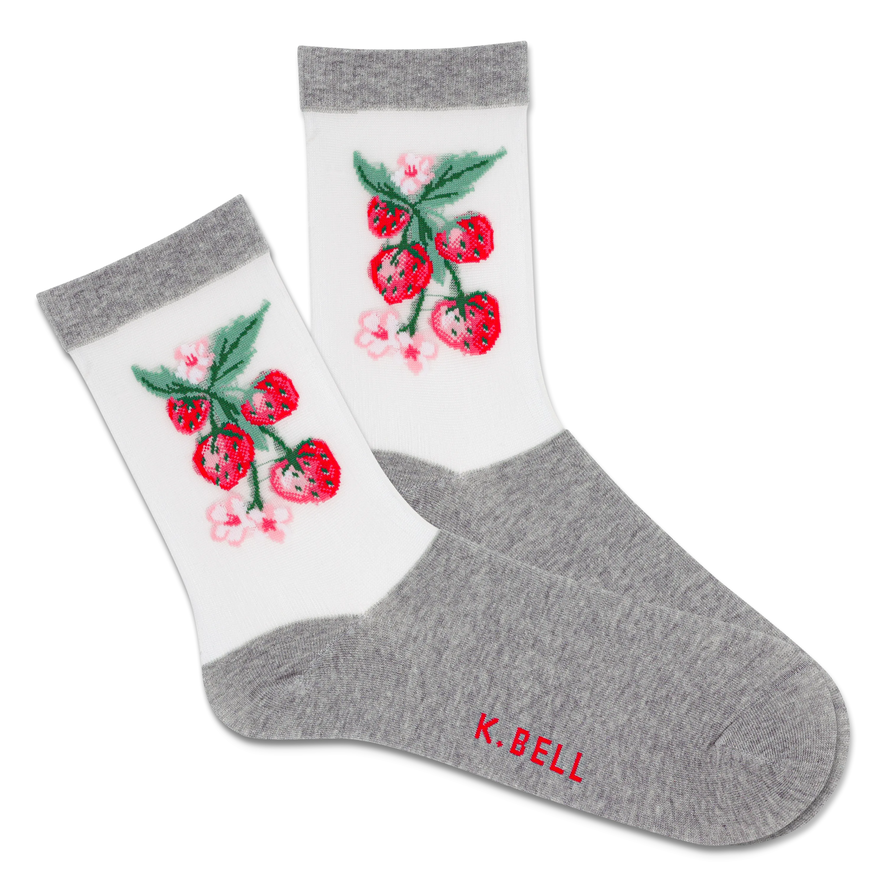 K.Bell Women's Sheer Strawberry Vine Crew Sock