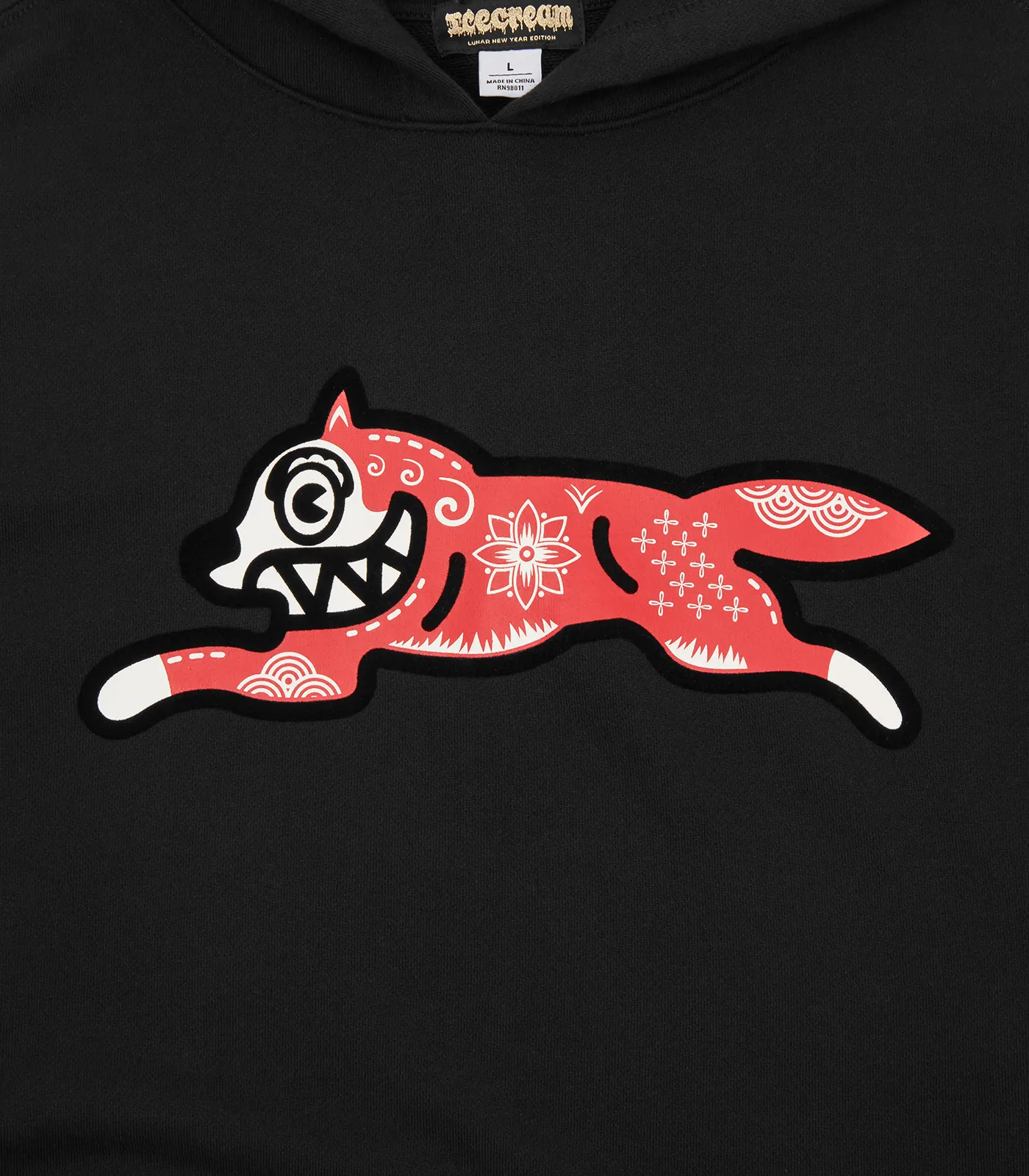 KIRIGAMI FLOCK RUNNING DOG HOODIE - BLACK