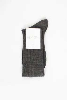 Long Ribbed Merino Sock School Grey