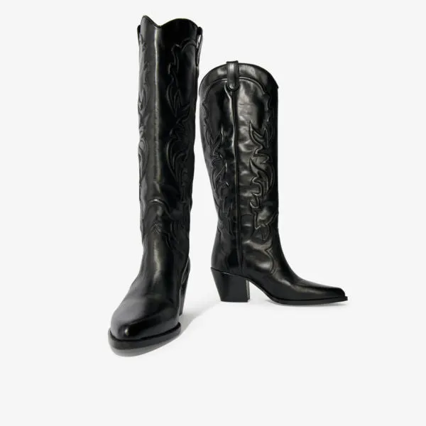 Maje Western Leather Cowboy Boots in noir/gris