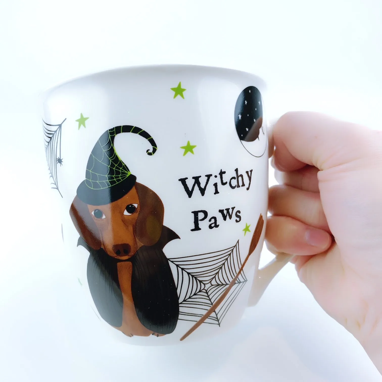 Milly Green British Design Halloween WITCHY PAWS DACHSHUND Coffee Mug Tea Cup With Sock Set