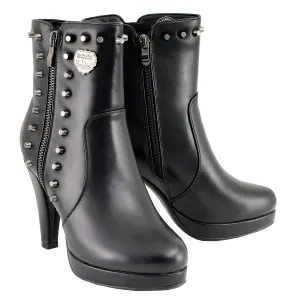 Milwaukee Leather MBL9440 Women's Black Spiked Fashion Boots w/ Side Zippers