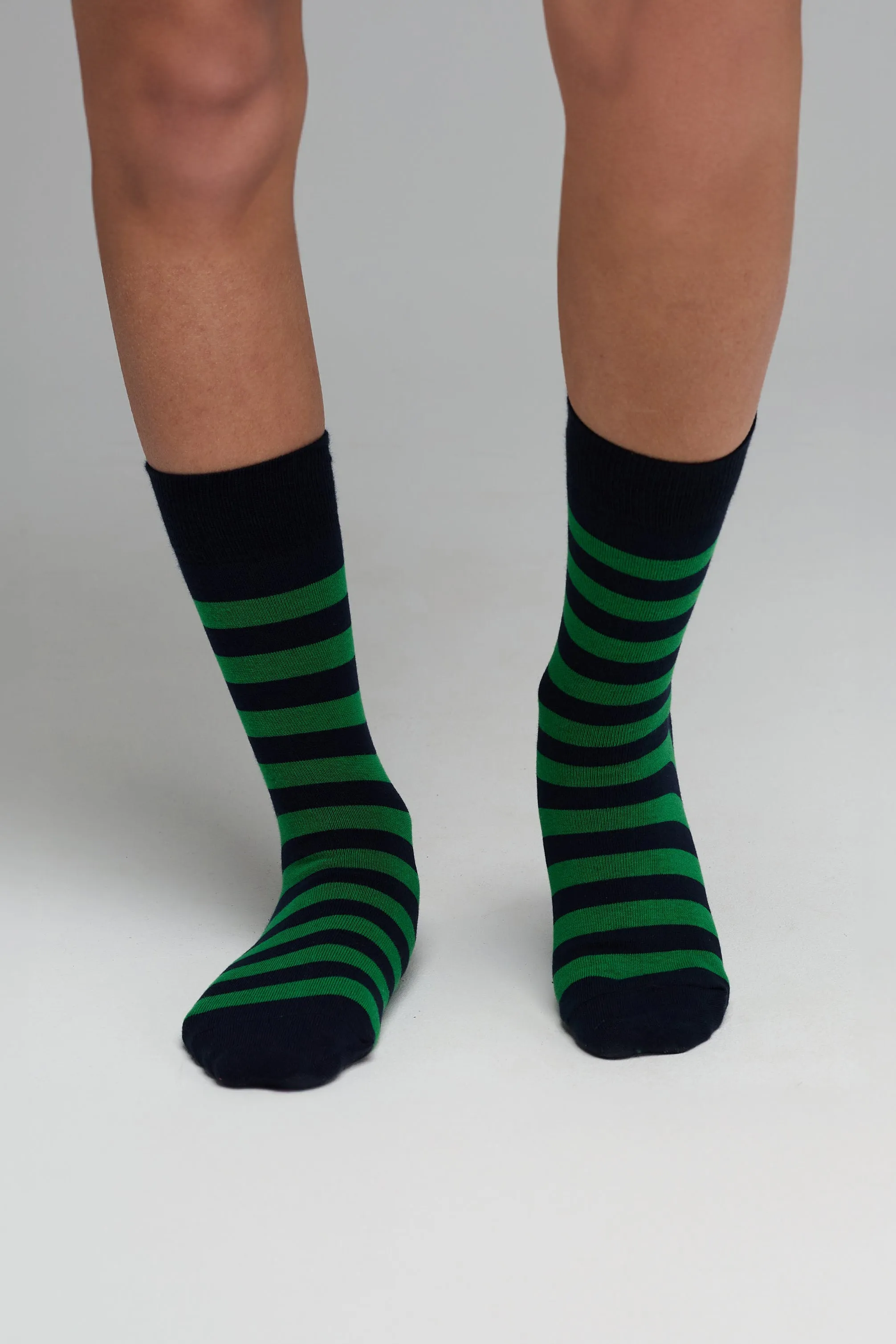 Mixed Everyday Cotton Sock Stripe 3 Pack - Green/Grey/Red