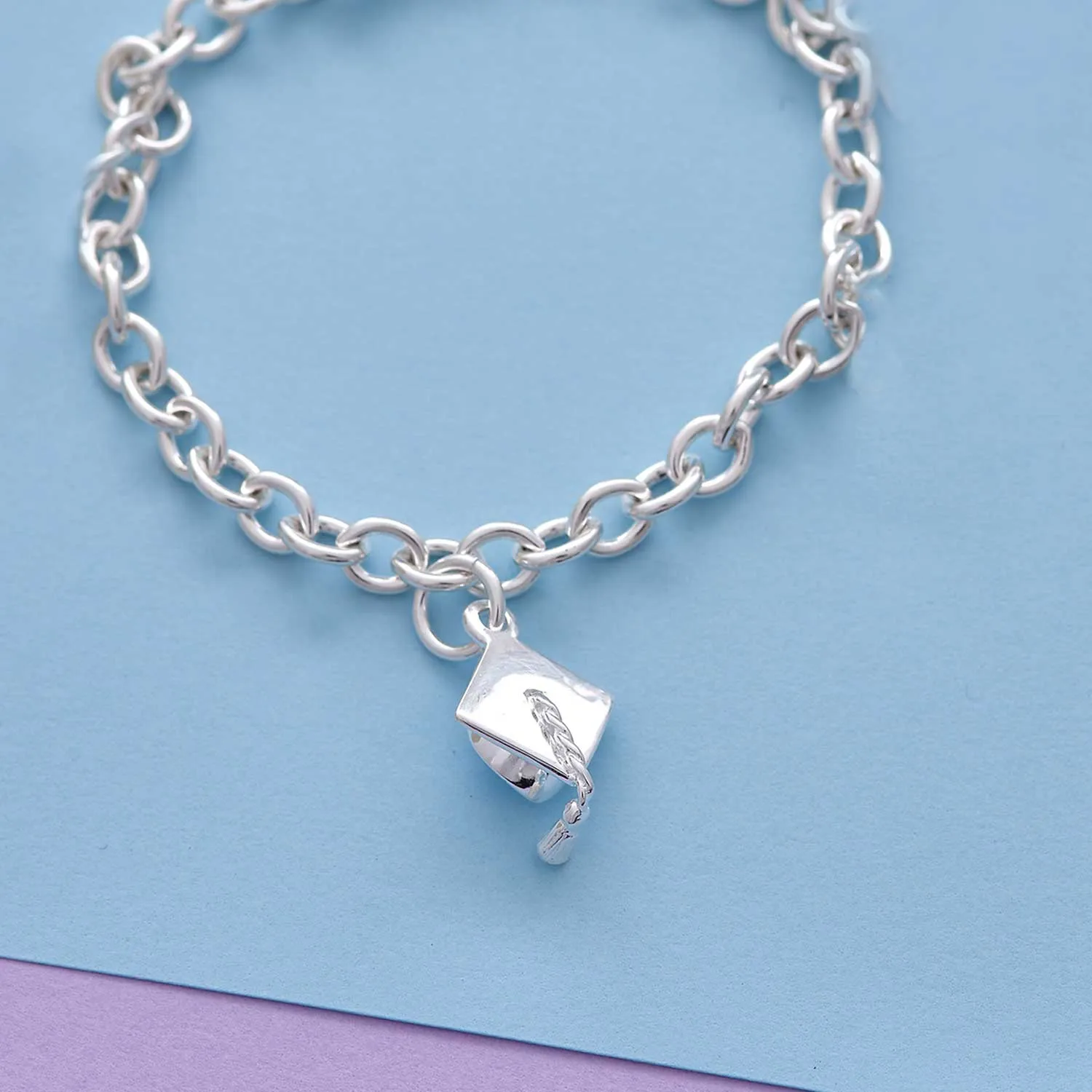 Mortar Board Personalised Silver Charm Bracelet