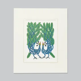 Mount Board Gond Art Two Peacocks Print 12 in x 9.5 in