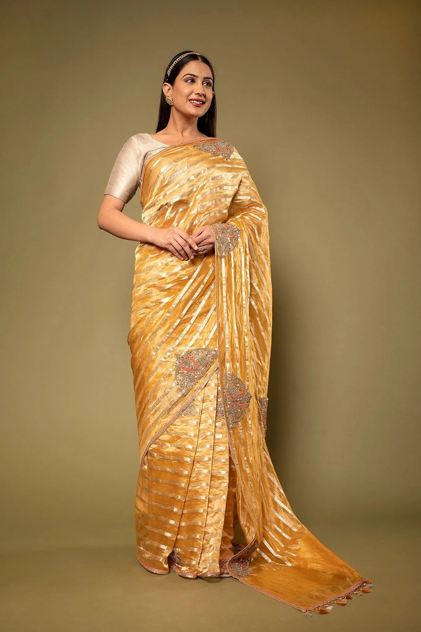 Organza Handloom  Antique Work Saree