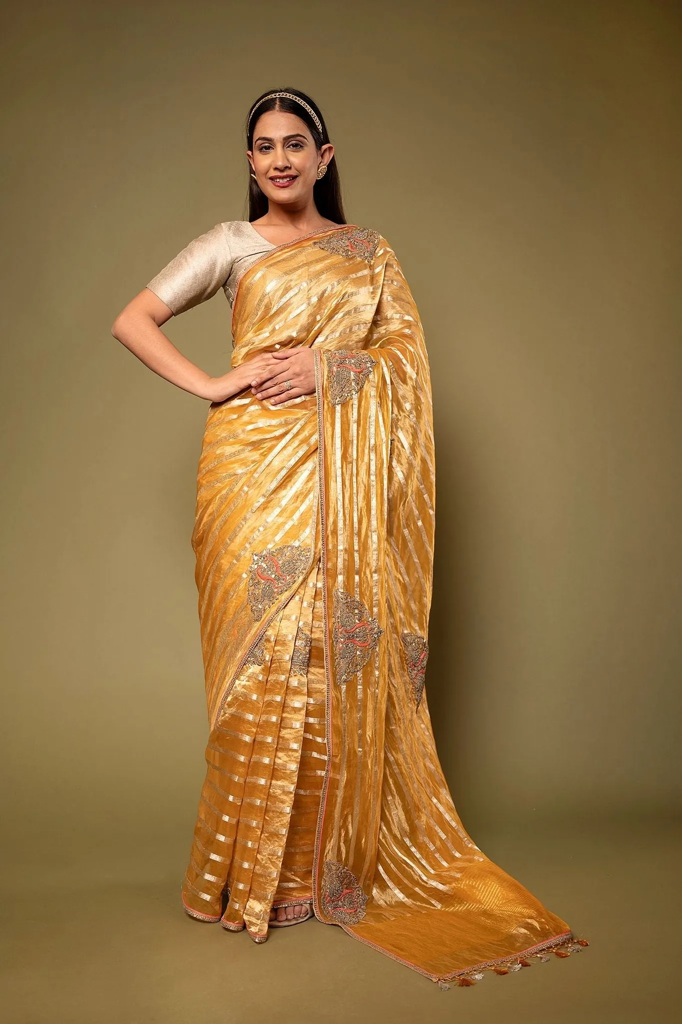 Organza Handloom  Antique Work Saree