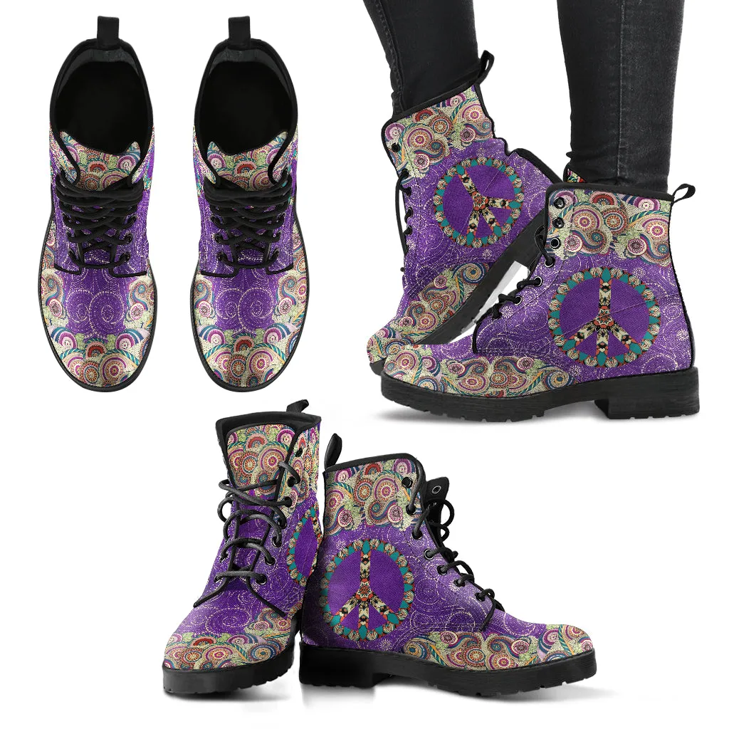 Peace Mandala Purple Handcrafted Boots