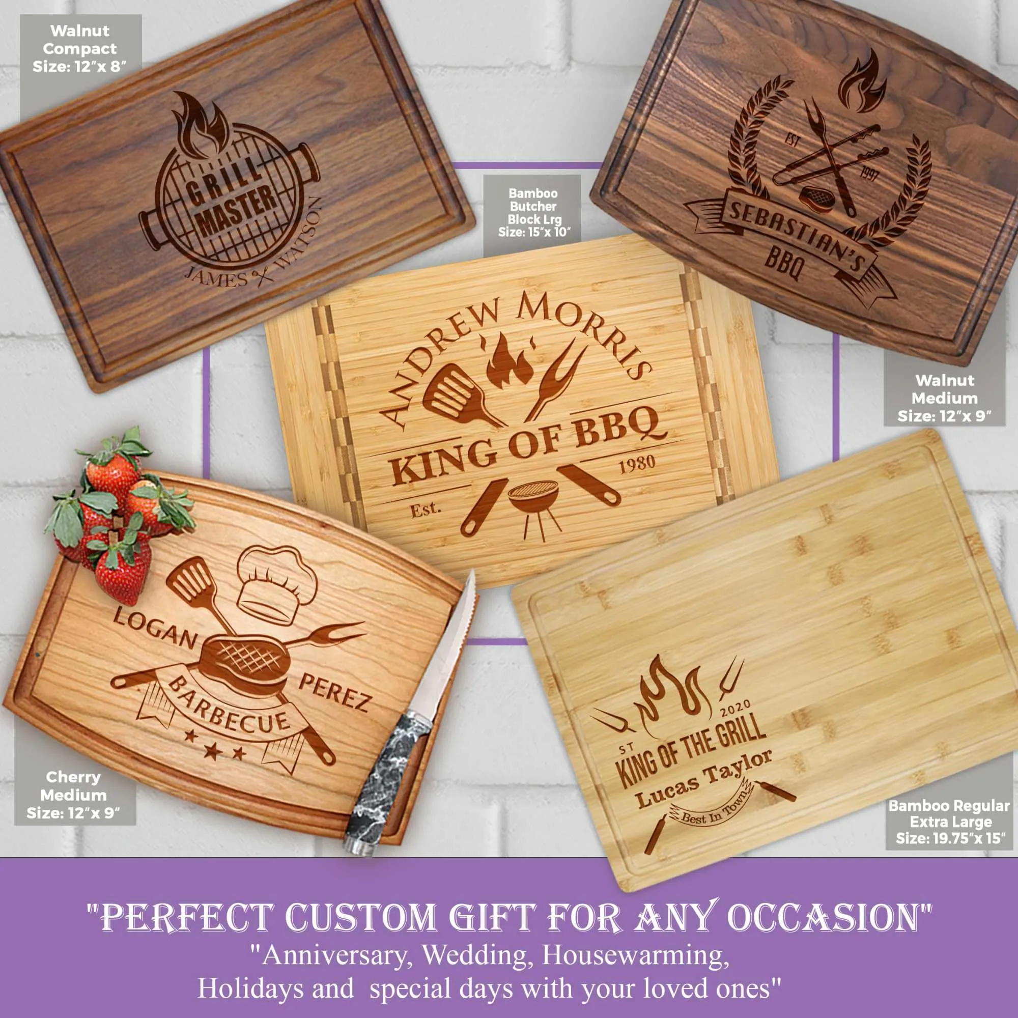 Personalized Dad Cutting Board - Custom Wood Grill Board For BBQ Masters