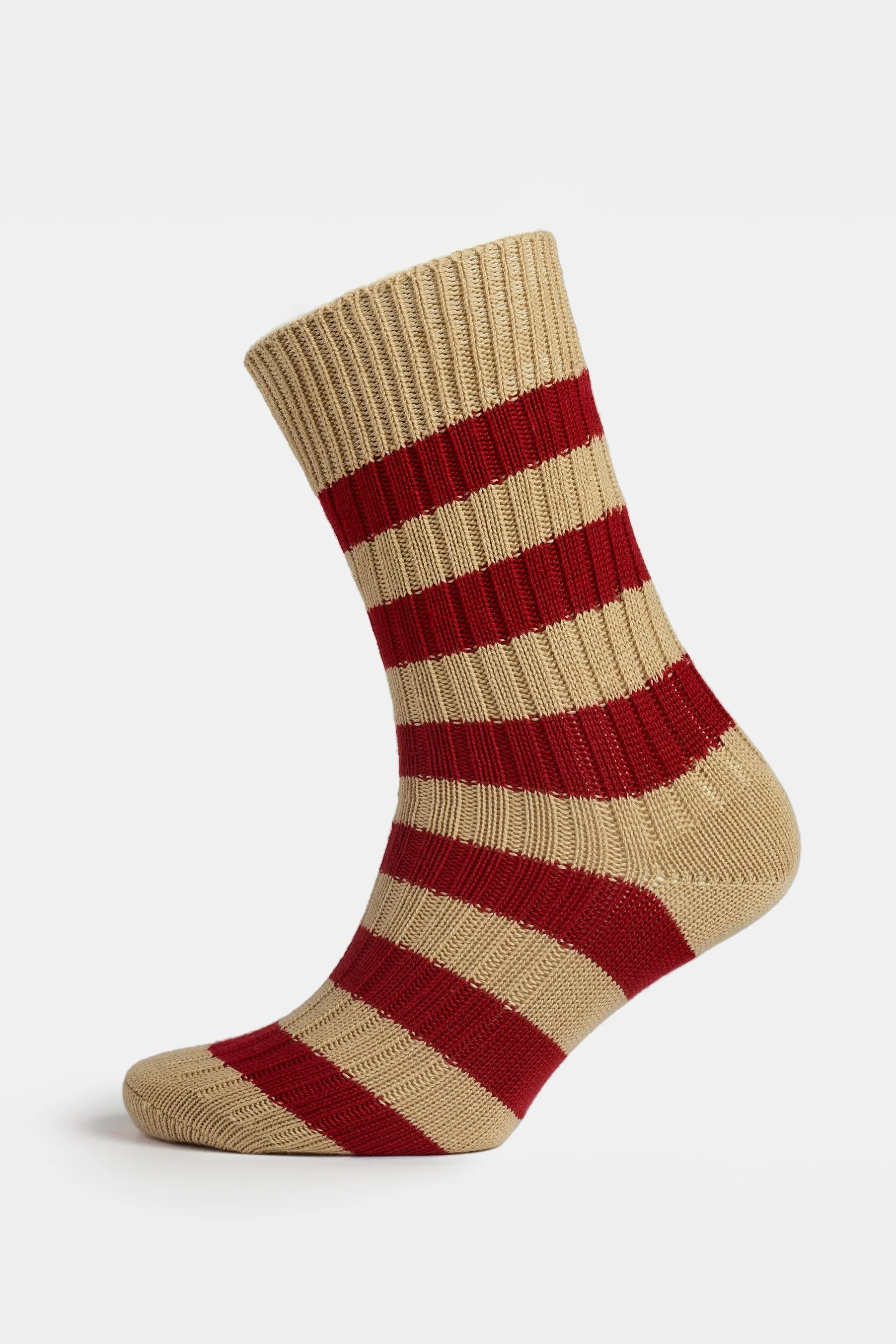 Premium Cotton Sock Stripe - Beige/Red