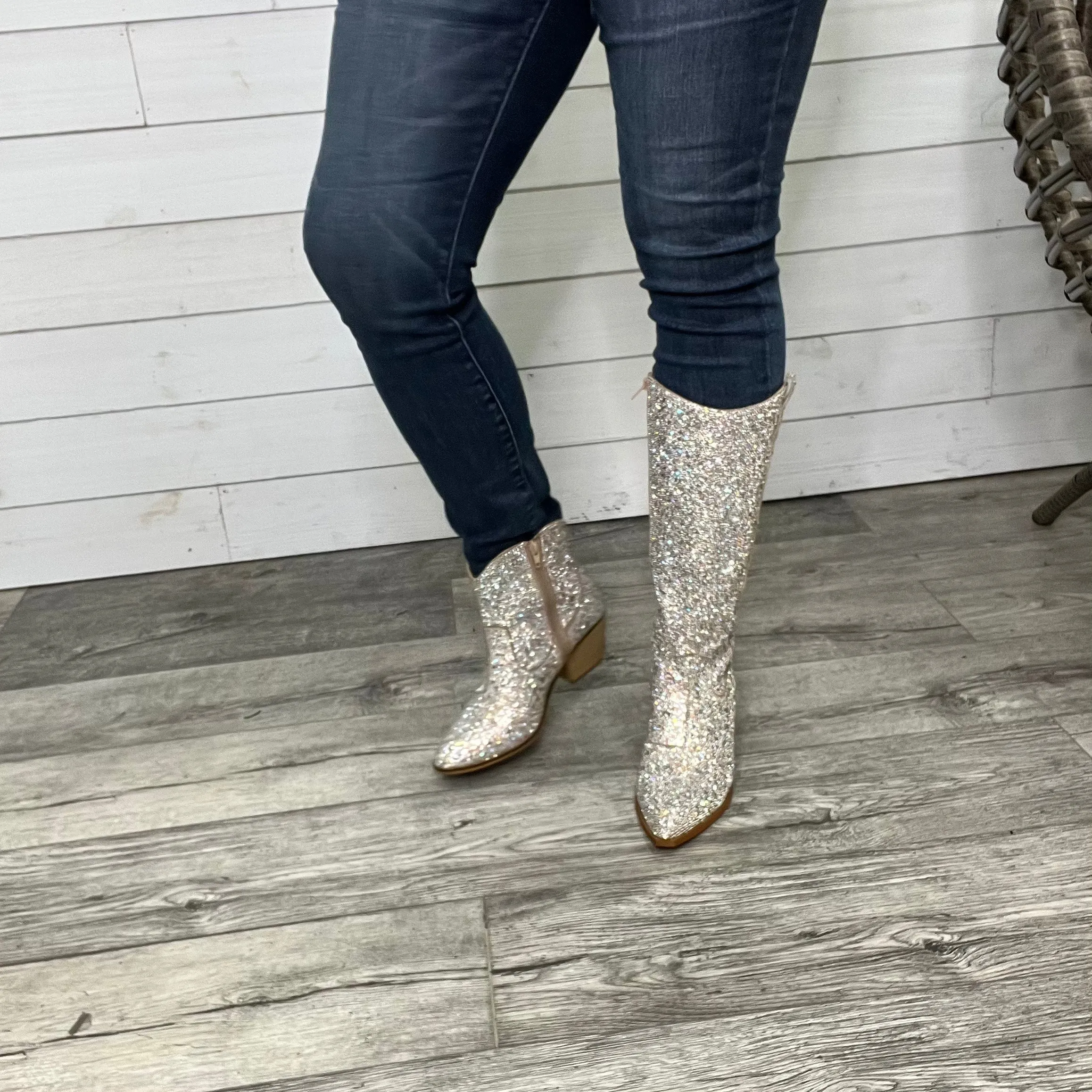 "Glitzy" Clear Rhinestone Tall Boot