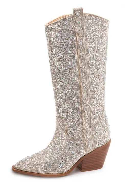 "Glitzy" Clear Rhinestone Tall Boot