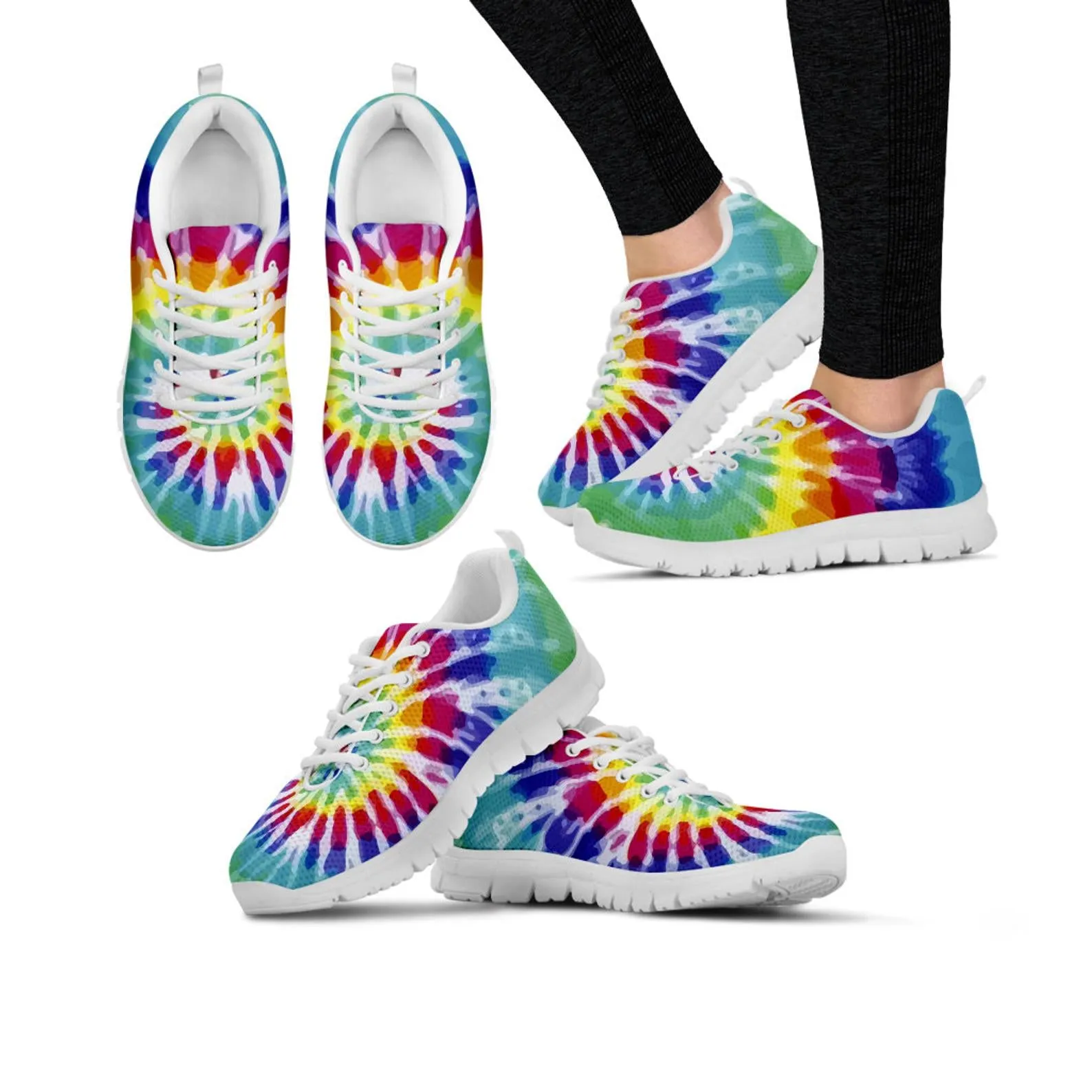 Rainbow Print Shoes Tie Dye Printed Sneakers Rainbow Running Shoes LGBT Pride Day Gifts Clothing for Womens Mens Kids Adults