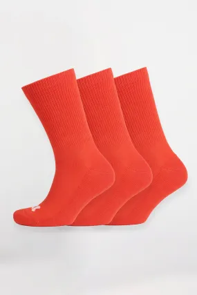 Single Colour Sports Calf Sock 3 Pack - Flame Red