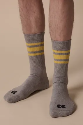 Sports Cotton Sock Calf 3 Pack - Grey/Canary Yellow Stripe