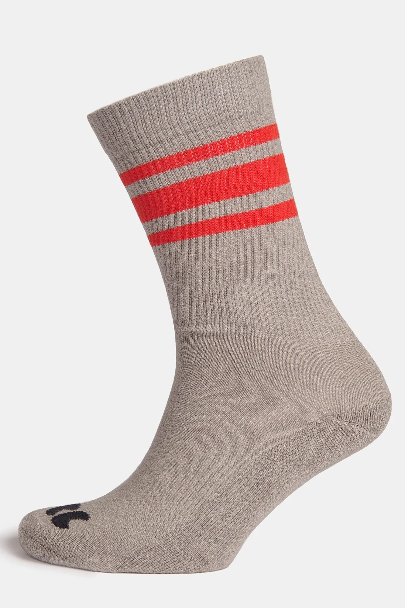 Sports Cotton Sock Calf 3 Pack - Grey/Flame Red Stripe