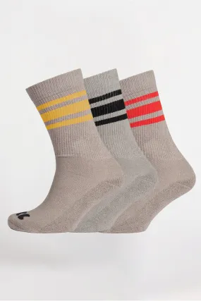 Sports Cotton Sock Calf 3 Pack - Grey/Mixed Stripe