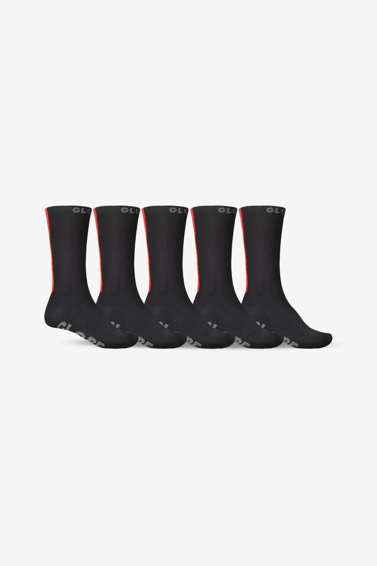 Stripe Hi Crew Sock 5 Pack - Black/Red