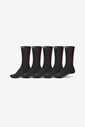 Stripe Hi Crew Sock 5 Pack - Black/Red