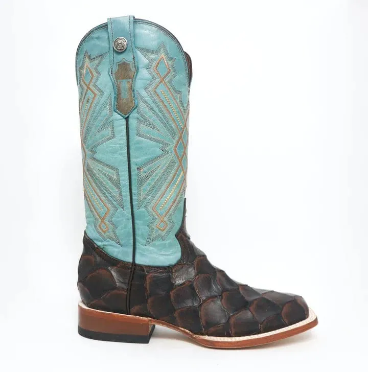 Tanner Mark Women's 'Kaci Mae' Print Monster Fish Square Toe Boots Choco TML207072