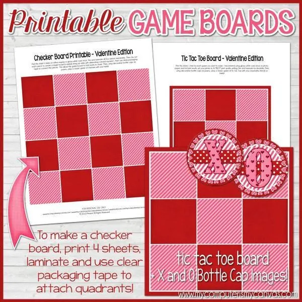 Valentine's Day Bottle Cap PRINTABLE   Game Board