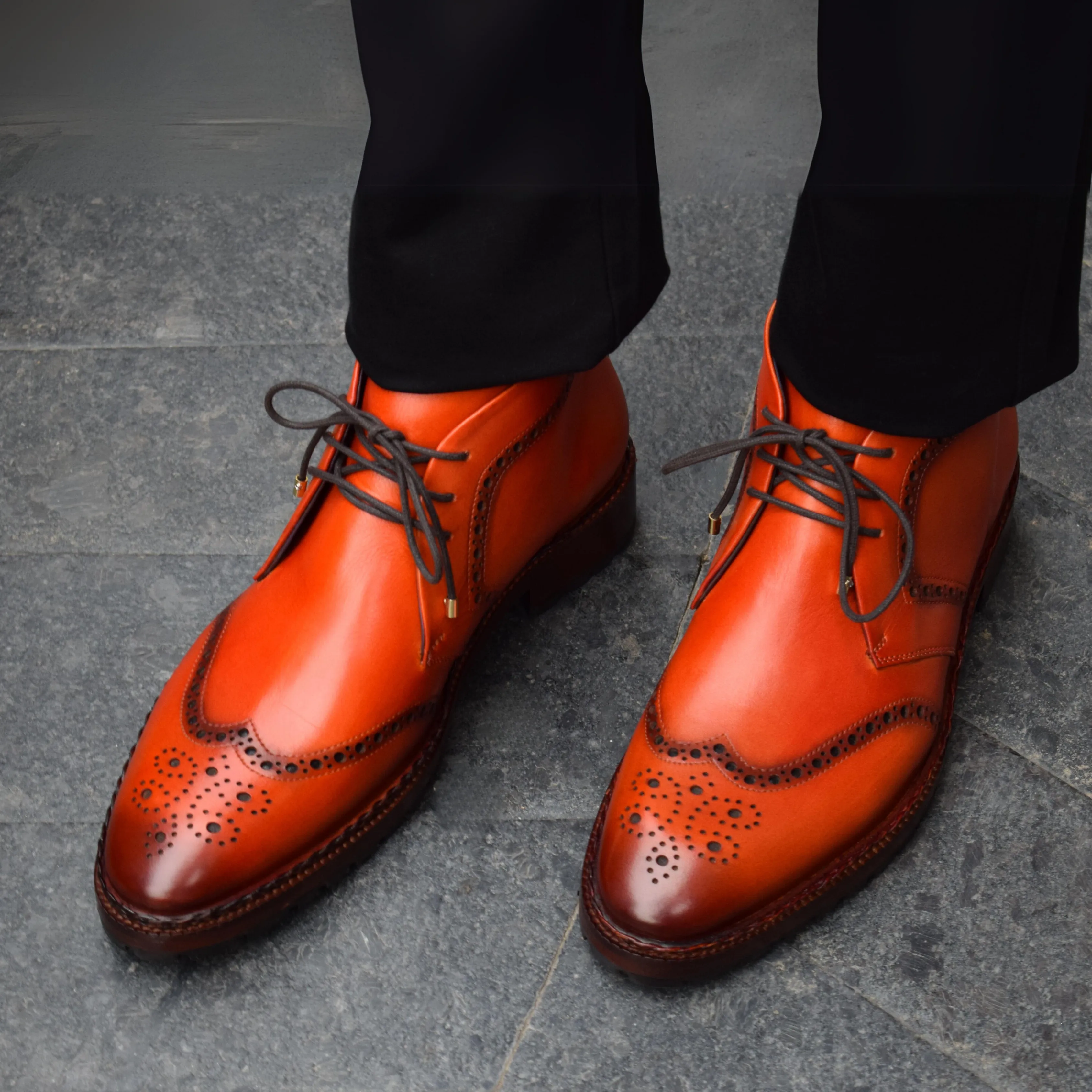 Wingtip Chukka Boots- Cognac