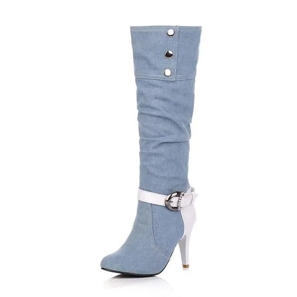 Women's Casual Buckle Stiletto Knee-High Cowboy Boots 30674263S