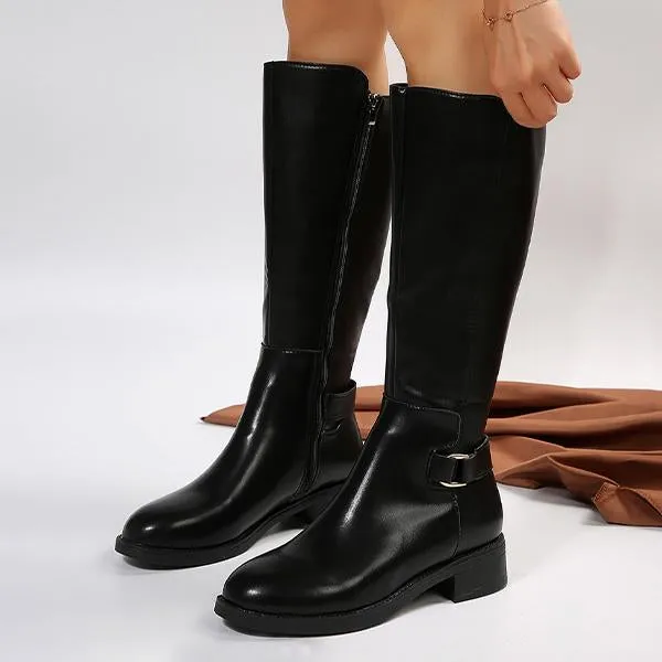 Women's Casual Buckled Thick Heel Knee-High Knight Boots 69829298S