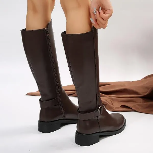 Women's Casual Buckled Thick Heel Knee-High Knight Boots 69829298S