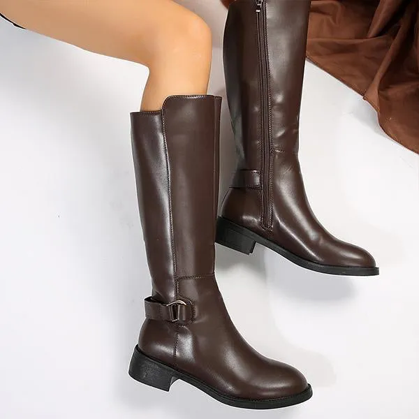 Women's Casual Buckled Thick Heel Knee-High Knight Boots 69829298S